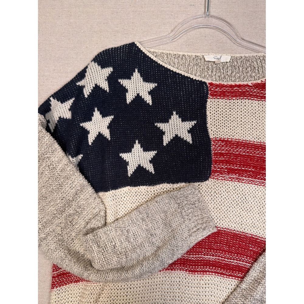 Easel Los Angeles American Flag Stars Stripes Knit Sweater Grey Medium